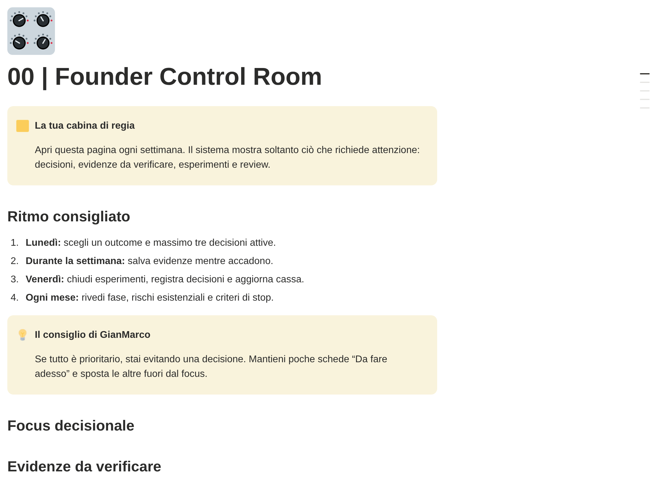 Founder Control Room su tablet